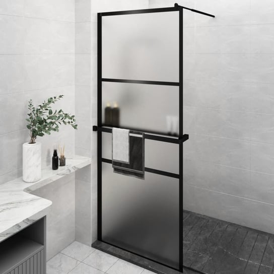 vidaXL Ścianka prysznicowa z półką, czarna, 80x195 cm, ESG i aluminium vidaXL