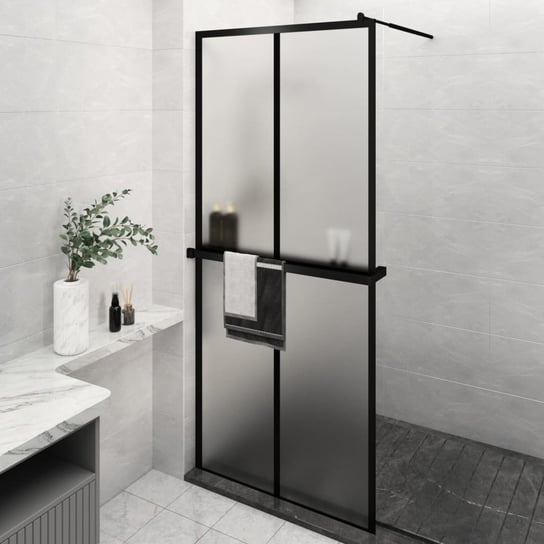 vidaXL Ścianka prysznicowa z półką, czarna, 90x195 cm, ESG i aluminium vidaXL