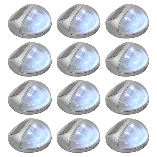 vidaXL Ścienne lampy solarne LED na zewnątrz, 12 szt, okrągłe, srebrne vidaXL