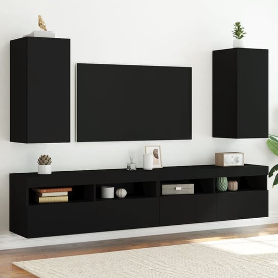 vidaXL Ścienne szafki TV z LED, 2 szt., czarne, 30,5x35x70 cm vidaXL