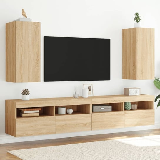 vidaXL Ścienne szafki TV z LED, 2 szt., dąb sonoma, 30,5x35x70 cm vidaXL