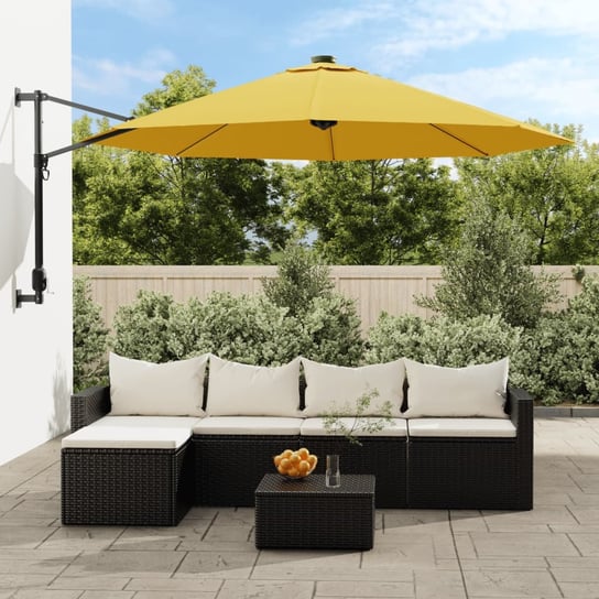 vidaXL Ścienny parasol ogrodowy z LED, żółty, 290 cm vidaXL