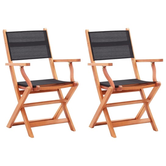 vidaXL Składane krzesła ogrodowe 2 szt. czarne, eukaliptus i textilene vidaXL