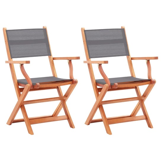 vidaXL Składane krzesła ogrodowe 2 szt., szare, eukaliptus i textilene vidaXL