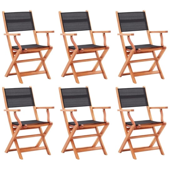 vidaXL Składane krzesła ogrodowe 6 szt. czarne, eukaliptus i textilene vidaXL