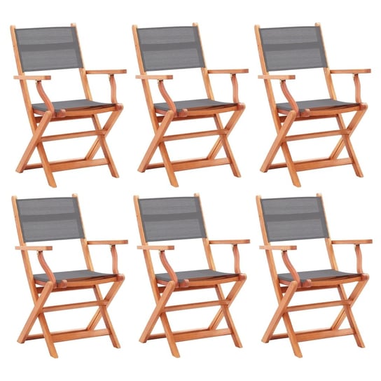 vidaXL Składane krzesła ogrodowe 6 szt. szare, eukaliptus i textilene vidaXL