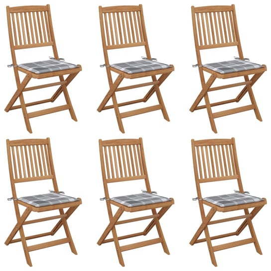 vidaXL, Składane krzesła ogrodowe 6 szt., z poduszkami, drewno akacjowe vidaXL