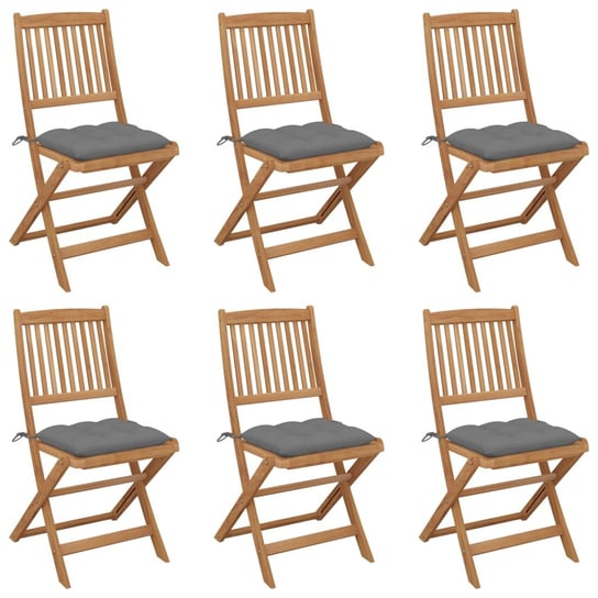 vidaXL Składane krzesła ogrodowe 6 szt., z poduszkami, drewno akacjowe vidaXL