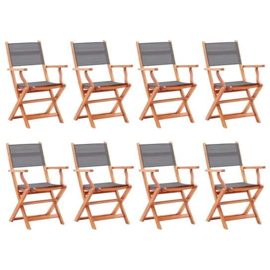vidaXL Składane krzesła ogrodowe 8 szt. szare, eukaliptus i textilene vidaXL