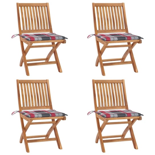 vidaXL, Składane krzesła ogrodowe z poduszkami, 4 szt., drewno tekowe vidaXL