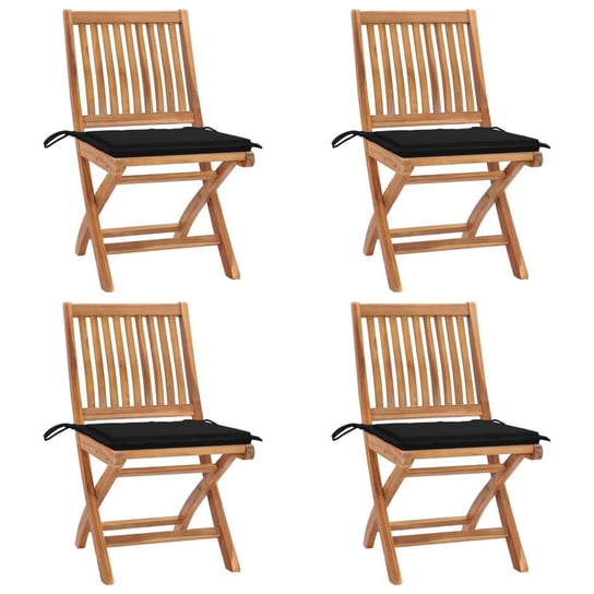 vidaXL, Składane krzesła ogrodowe z poduszkami, 4 szt., drewno tekowe vidaXL