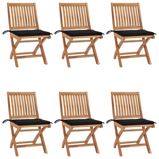 vidaXL, Składane krzesła ogrodowe z poduszkami, 6 szt., drewno tekowe vidaXL