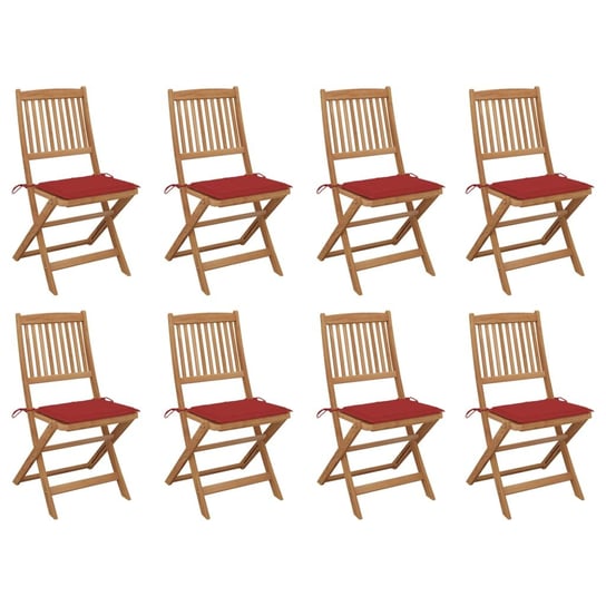 vidaXL, Składane krzesła ogrodowe z poduszkami, 8 szt., drewno akacjowe vidaXL