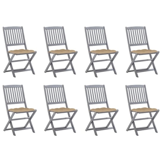 vidaXL, Składane krzesła ogrodowe z poduszkami, 8 szt., drewno akacjowe vidaXL