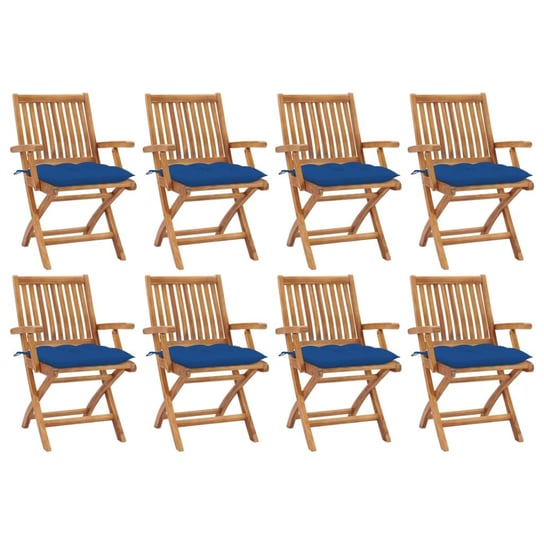 vidaXL, Składane krzesła ogrodowe z poduszkami, 8 szt., drewno tekowe vidaXL