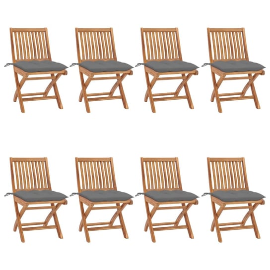 vidaXL, Składane krzesła ogrodowe z poduszkami, 8 szt., drewno tekowe vidaXL