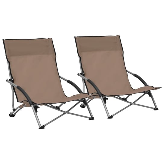 vidaXL, Składane krzesła plażowe, 2 szt., kolor taupe, obite tkaniną vidaXL