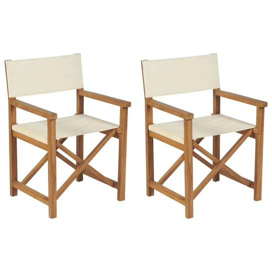 vidaXL Składane krzesła reżyserskie, 2 szt., kremowe, drewno tekowe vidaXL