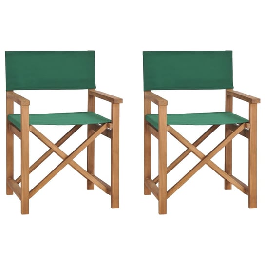 vidaXL Składane krzesła reżyserskie, 2 szt., zielone, drewno tekowe vidaXL