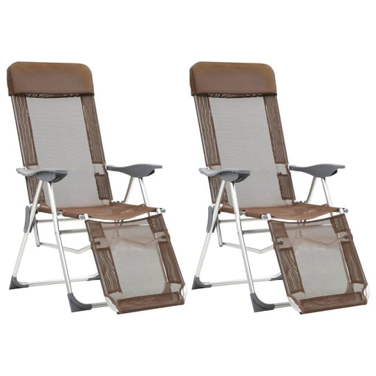vidaXL Składane krzesła turystyczne z podnóżkami, 2 szt., brązowe vidaXL