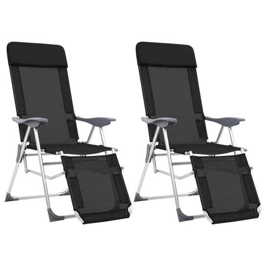 vidaXL Składane krzesła turystyczne z podnóżkami, 2 szt., czarne vidaXL