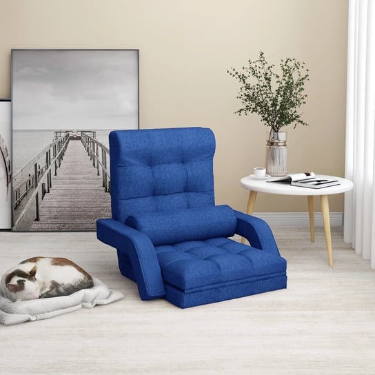 vidaXL Składane krzesło podłogowe, funkcja spania, niebieskie, tkanina vidaXL