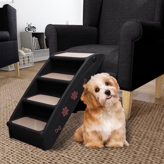 vidaXL Składane schodki dla psa, czarne, 62 x 40 x 49,5 cm vidaXL