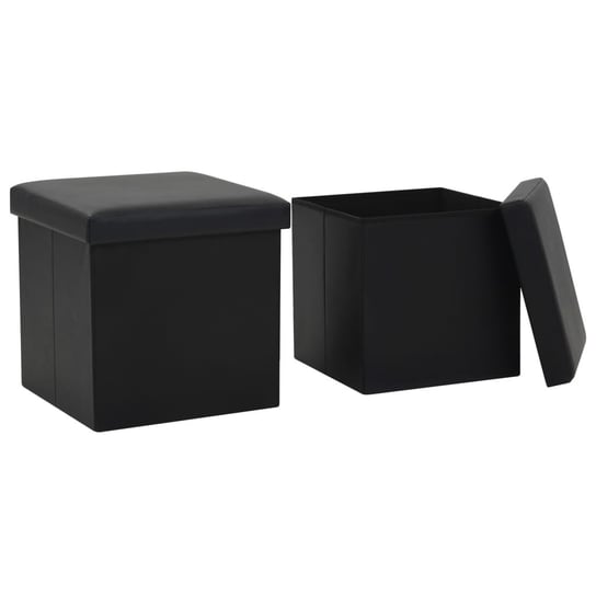 vidaXL Składane stołki ze schowkiem, 2 szt., czarne, sztuczna skóra vidaXL