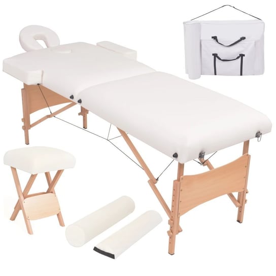 vidaXL Składany, 2-strefowy stół do masażu ze stołkiem, biały vidaXL