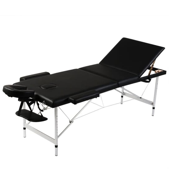 VidaXL Składany stół do masażu z aluminiową ramą, 3 strefy, czarny vidaXL