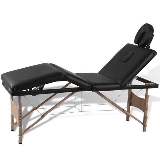 vidaXL Składany stół do masażu z drewnianą ramą, 4 strefy, czarny vidaXL