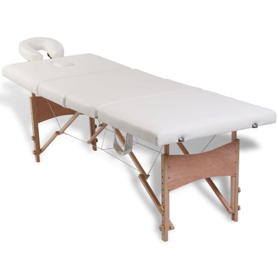 vidaXL Składany stół do masażu z drewnianą ramą, 4 strefy, kremowy vidaXL