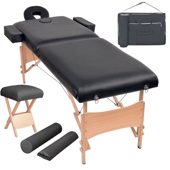 vidaXL Składany stół do masażu ze stołkiem, 2-strefowy, czarny vidaXL