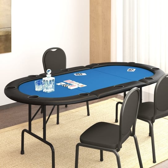 vidaXL Składany stół do pokera dla 10 osób, niebieski, 206x106x75 cm vidaXL