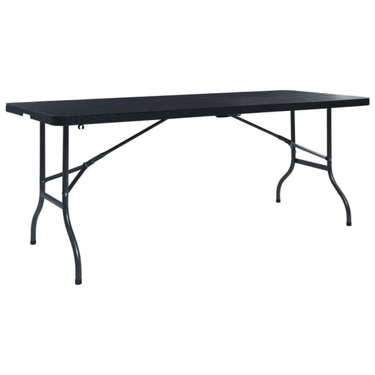 vidaXL Składany stolik, czarny 180x75x72 cm, HDPE, imitacja rattanu vidaXL