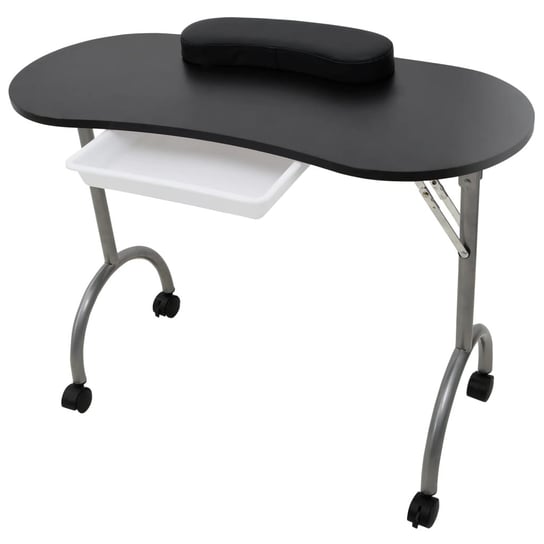 vidaXL Składany stolik do manicure, czarny z kółeczkami VidaXL