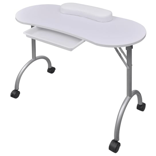 vidaXL Składany stolik do manicure z kółeczkami, biały VidaXL
