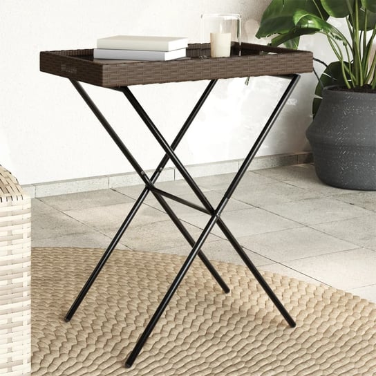 vidaXL Składany stolik z tacą, brązowy, 65x40x75 cm, polirattan vidaXL