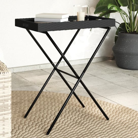 vidaXL Składany stolik z tacą, czarny, 65x40x75 cm, polirattan vidaXL
