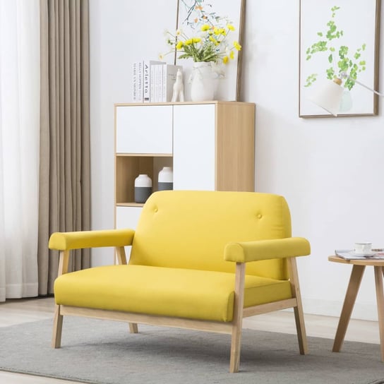 vidaXL Sofa 2-osobowa tapicerowana tkaniną, żółta vidaXL