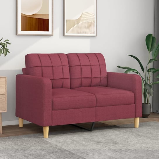 vidaXL Sofa 2-osobowa, winna czerwień, 120 cm, tapicerowana tkaniną vidaXL