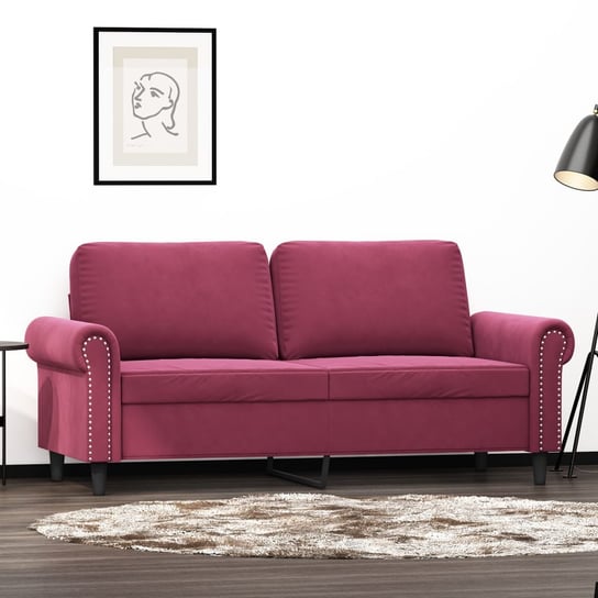 vidaXL Sofa 2-osobowa, winna czerwień, 140 cm, tapicerowana aksamitem vidaXL