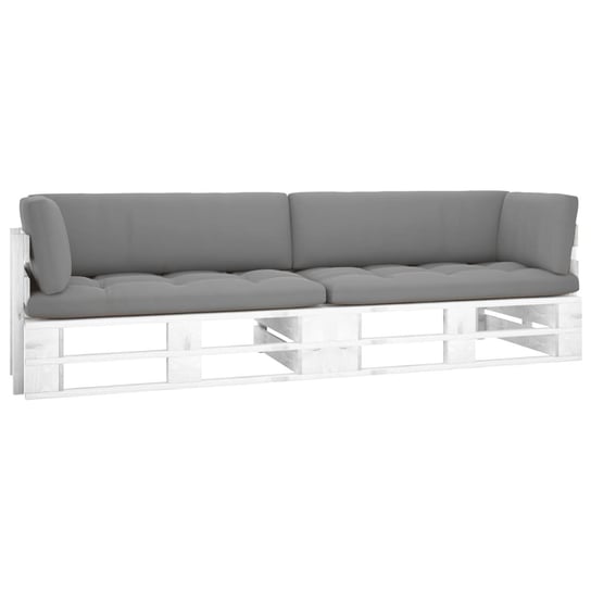 vidaXL Sofa 2-osobowa z palet, z poduszkami, biała, drewno sosnowe vidaXL