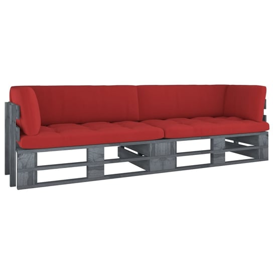 vidaXL Sofa 2-osobowa z palet, z poduszkami, szara, drewno sosnowe vidaXL