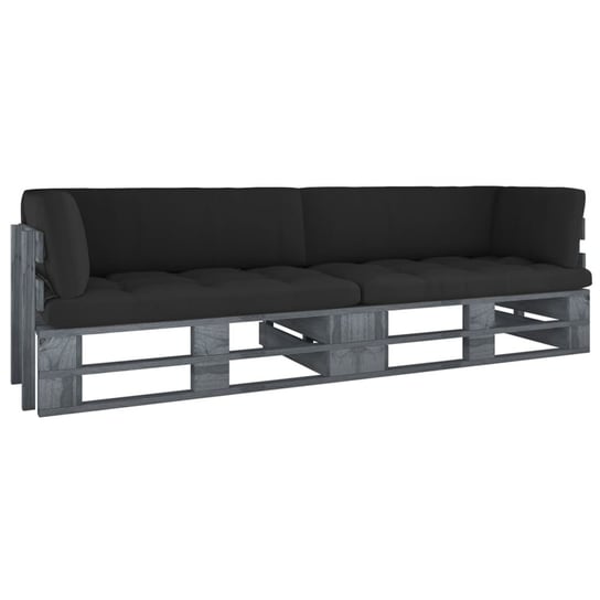 vidaXL Sofa 2-osobowa z palet, z poduszkami, szara, drewno sosnowe vidaXL