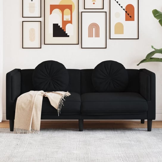 vidaXL Sofa 2-osobowa z poduszkami, czarna, aksamit Inna marka
