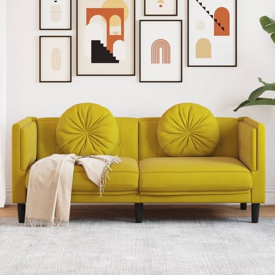 vidaXL Sofa 2-osobowa z poduszkami, żółta, aksamit Inna marka