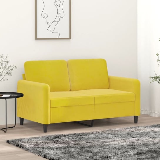 vidaXL Sofa 2-osobowa, żółta, 120 cm, tapicerowana aksamitem vidaXL