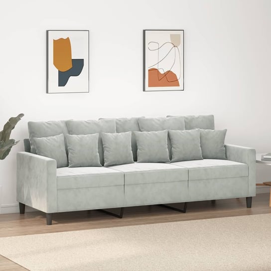 vidaXL Sofa 3-osobowa, jasnoszara, 180 cm, tapicerowana aksamitem vidaXL