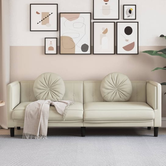 vidaXL Sofa 3-osobowa z poduszkami, kremowa, aksamit Inna marka